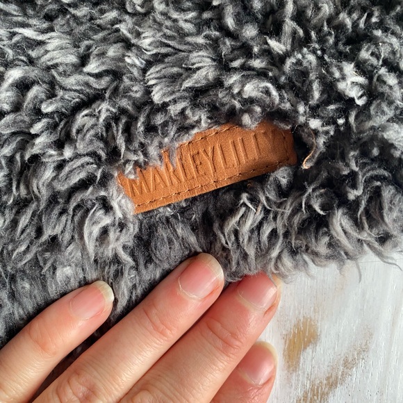 MARLEYLILLY Gray & White Sherpa with Brown Suede Detail, Oversized Hoodie - Picture 7 of 11